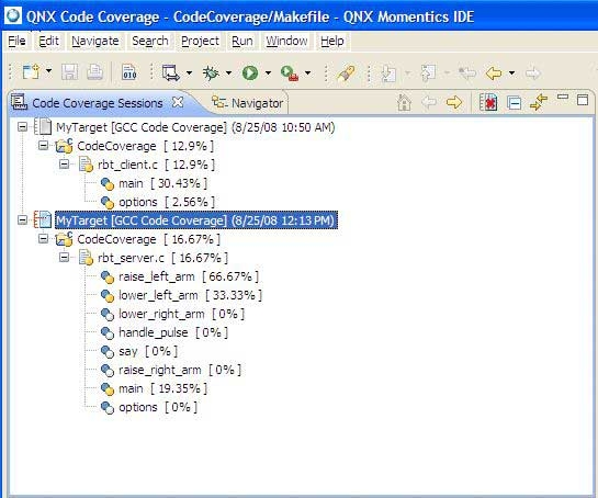 Code Coverage Sessions view