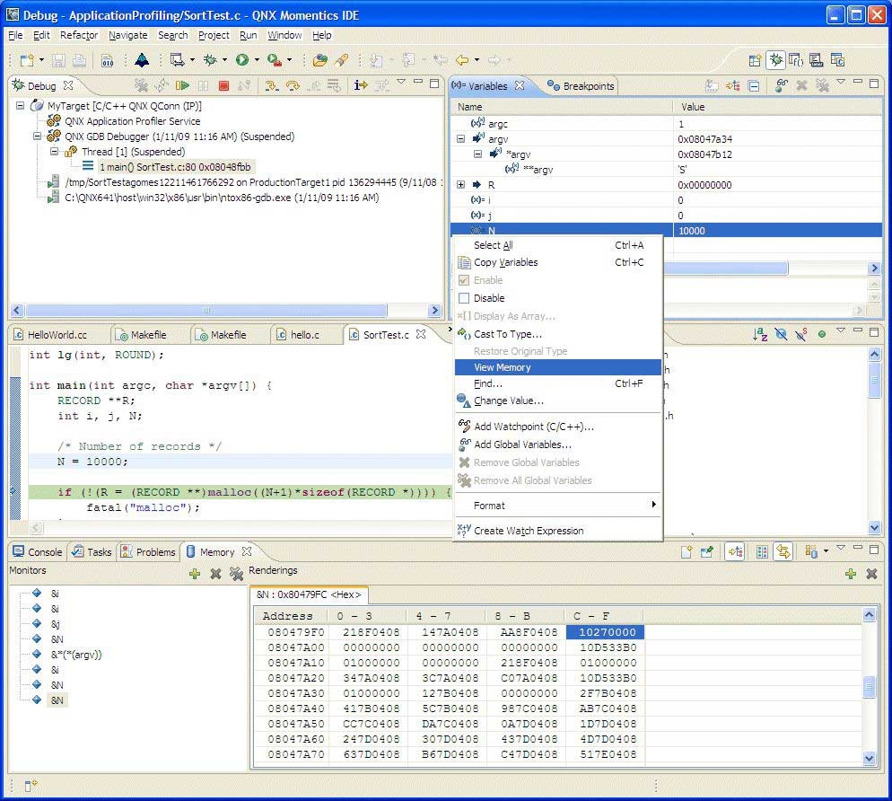 Viewing variables in memory