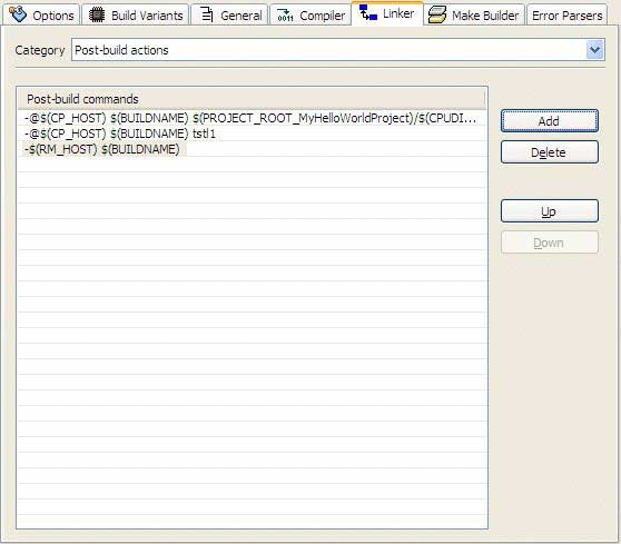 Linker Tab: Post-build actions