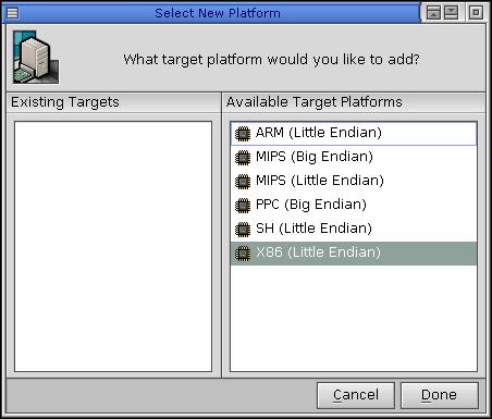 Select New Platform dialog